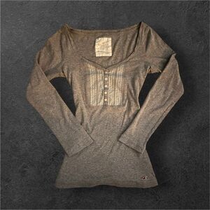 Y2K Vintage Grey Hollister Long Sleeve Henley
